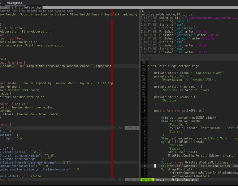 Editazione codice in una tipica sessione Vim